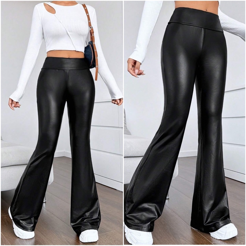 Vegan Leather Black Wide Leg Flare Pants